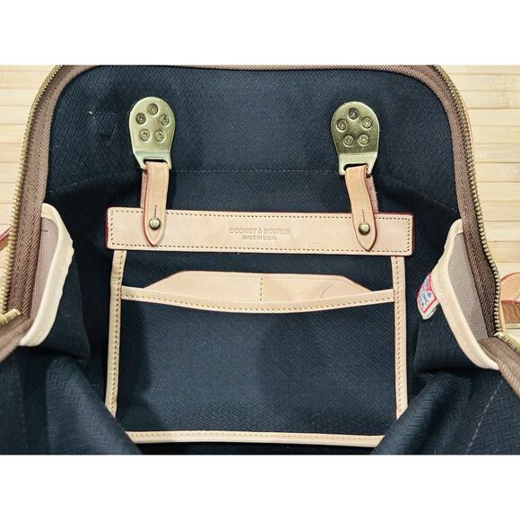 Vtg Dooney & Bourke Cabriolet Canvas Vacchetta Leather Domed Satchel & Dust Bag - Picture 10 of 16